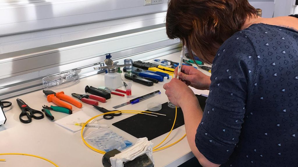 Hands-on optical fibre training at a workbench
